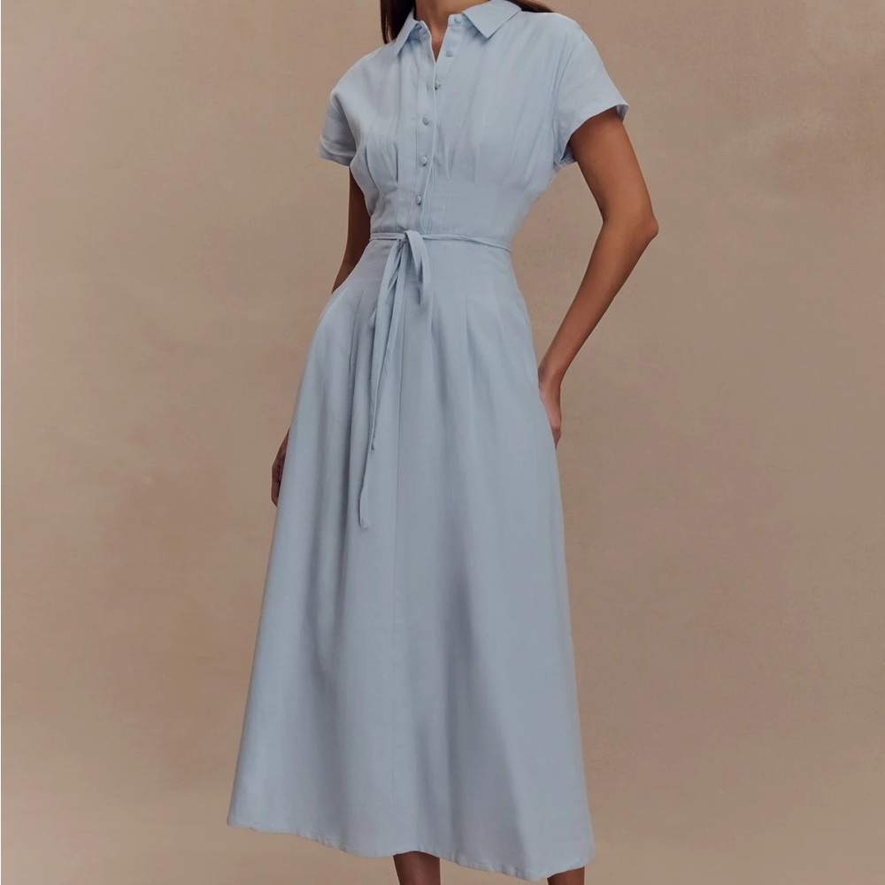 Meshki Light Blue Button-Up Midi Dress